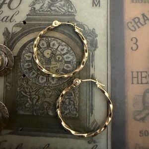 14kt solid yellow Gold twisted textured dainty Hoop Earrings everyday stackable